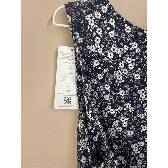 Lands End Dress Size Large Blue White Floral Sleeveless V Neck Pullover Telcel - Picture 6 of 8